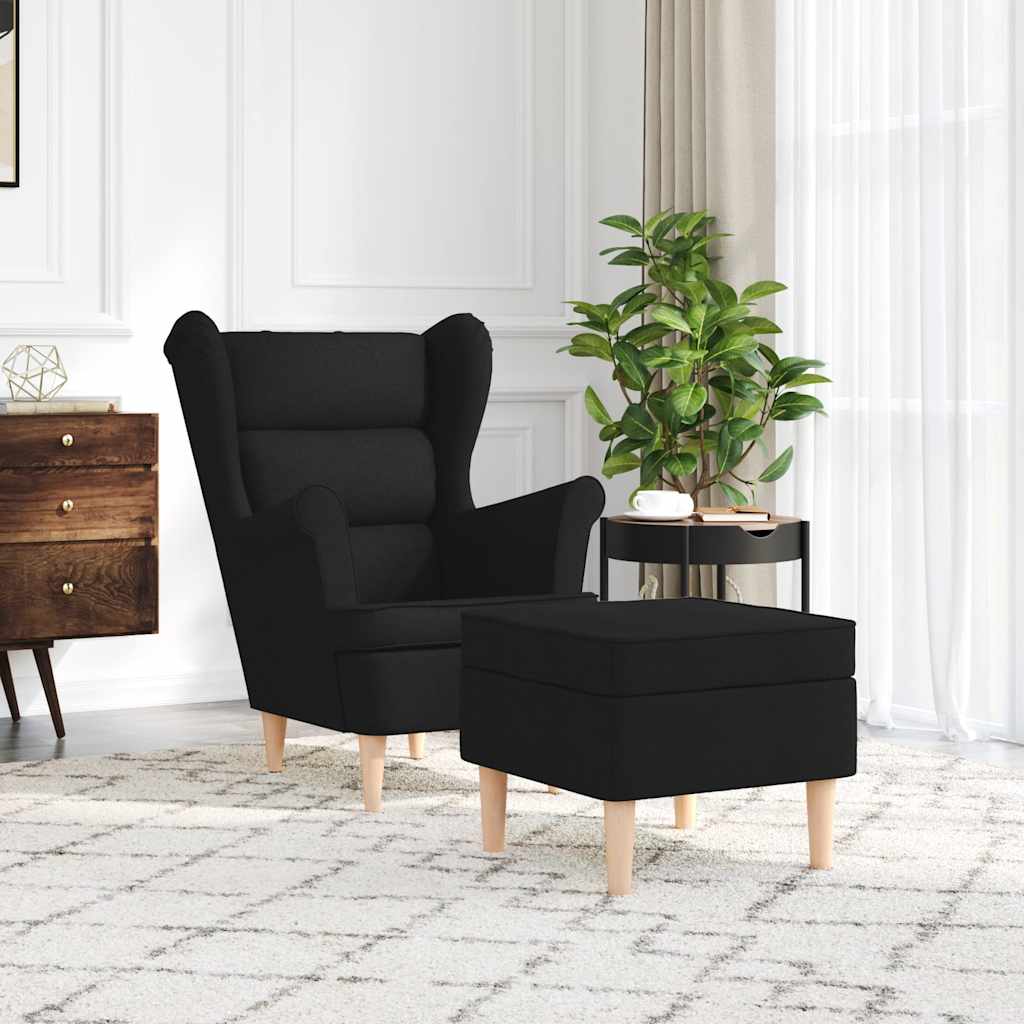 vidaXL Fotoliu cu taburet pentru picioare, negru, material textil vidaXL Fotoliu cu taburet pentru picioare, negru, material textil
