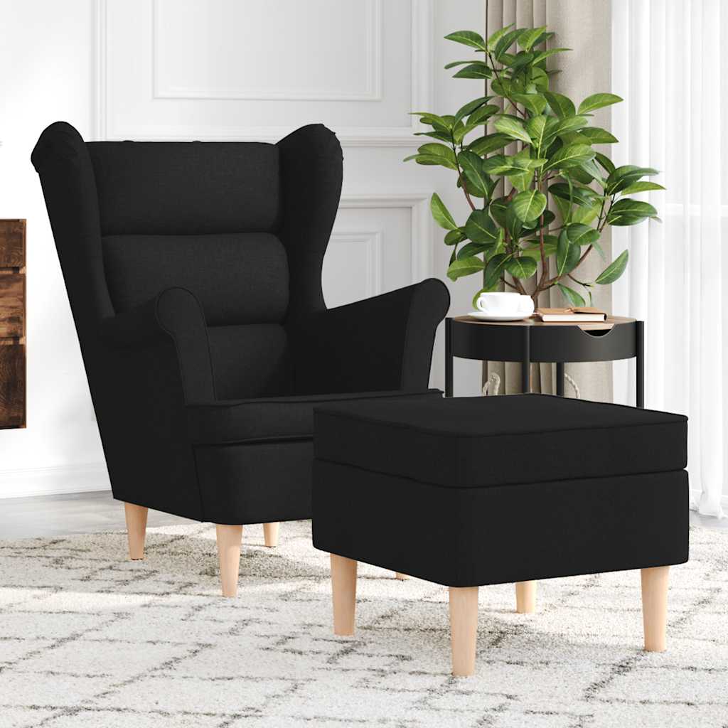 vidaXL Fotoliu cu taburet pentru picioare, negru, material textil vidaXL Fotoliu cu taburet pentru picioare, negru, material textil