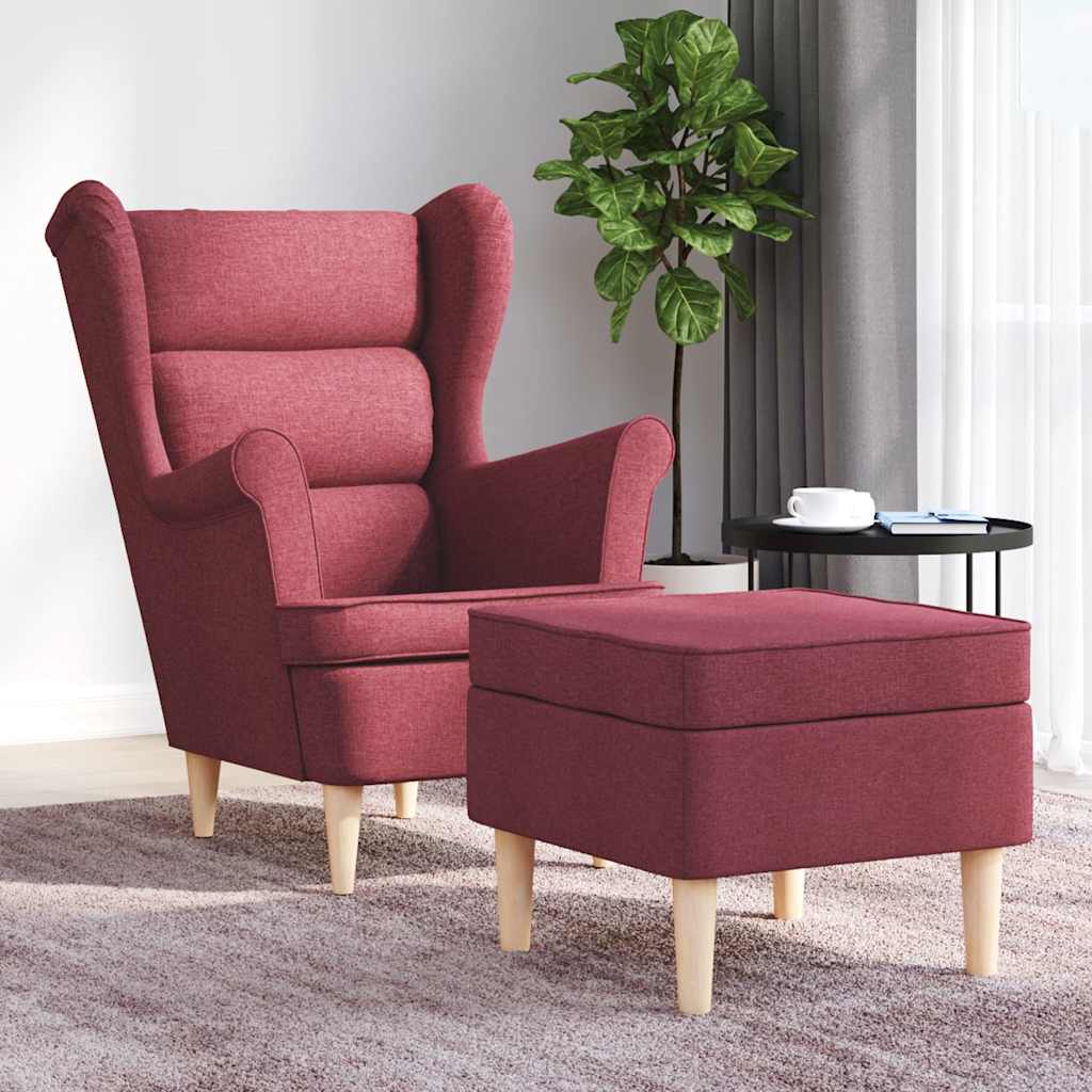 vidaXL Fotoliu cu taburet pentru picioare, roșu vin, material textil vidaXL Fotoliu cu taburet pentru picioare, roșu vin, material textil