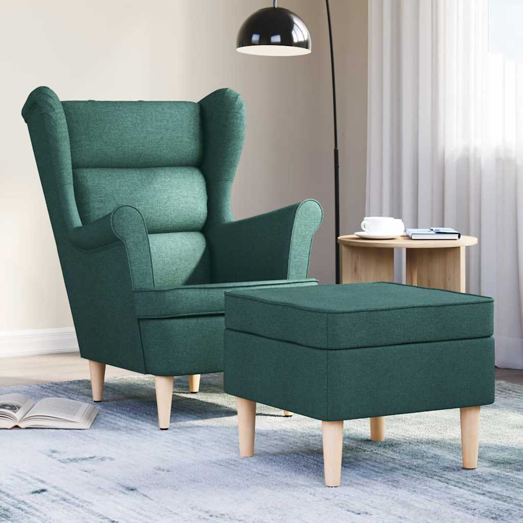 vidaXL Fotoliu cu taburet pentru picioare, verde închis, textil vidaXL Fotoliu cu taburet pentru picioare, verde închis, textil