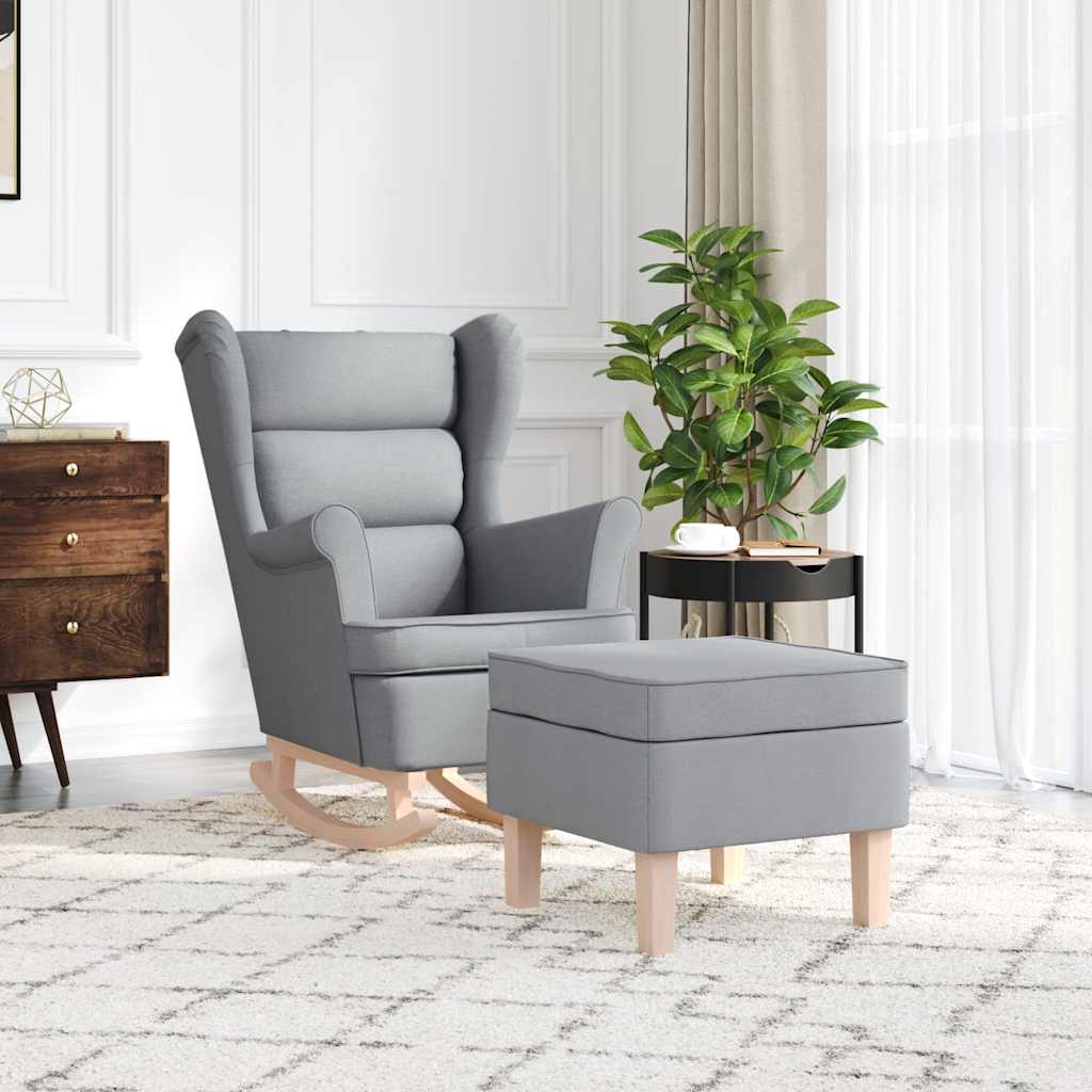 vidaXL Scaun balansoar cu taburet, gri deschis, textil