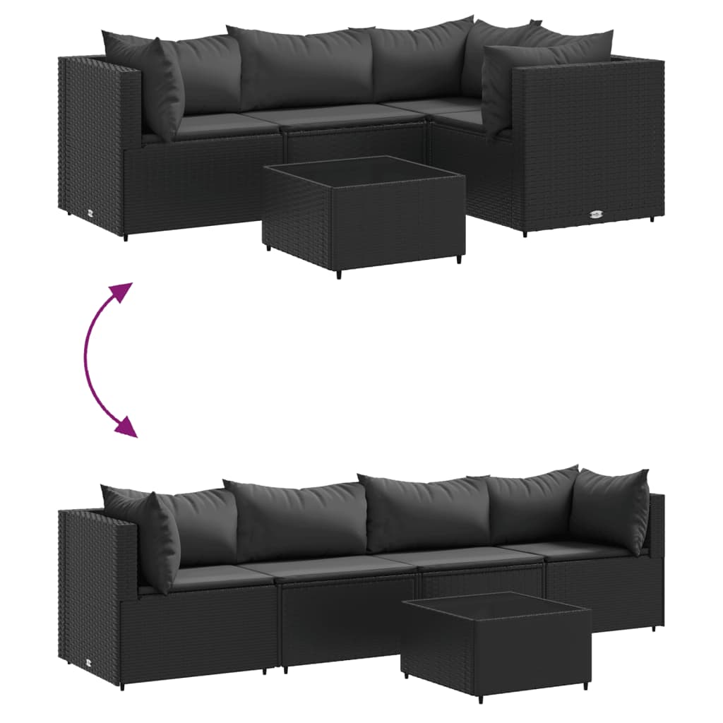vidaXL Set șezlonguri de grădină, 5 piese, cu perne, negru, poliratan