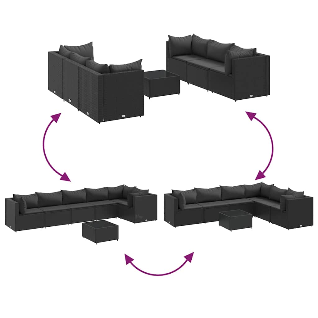 vidaXL Set mobilier de grădină cu perne, 7 piese, negru, poliratan vidaXL Set mobilier de grădină cu perne, 7 piese, negru, poliratan