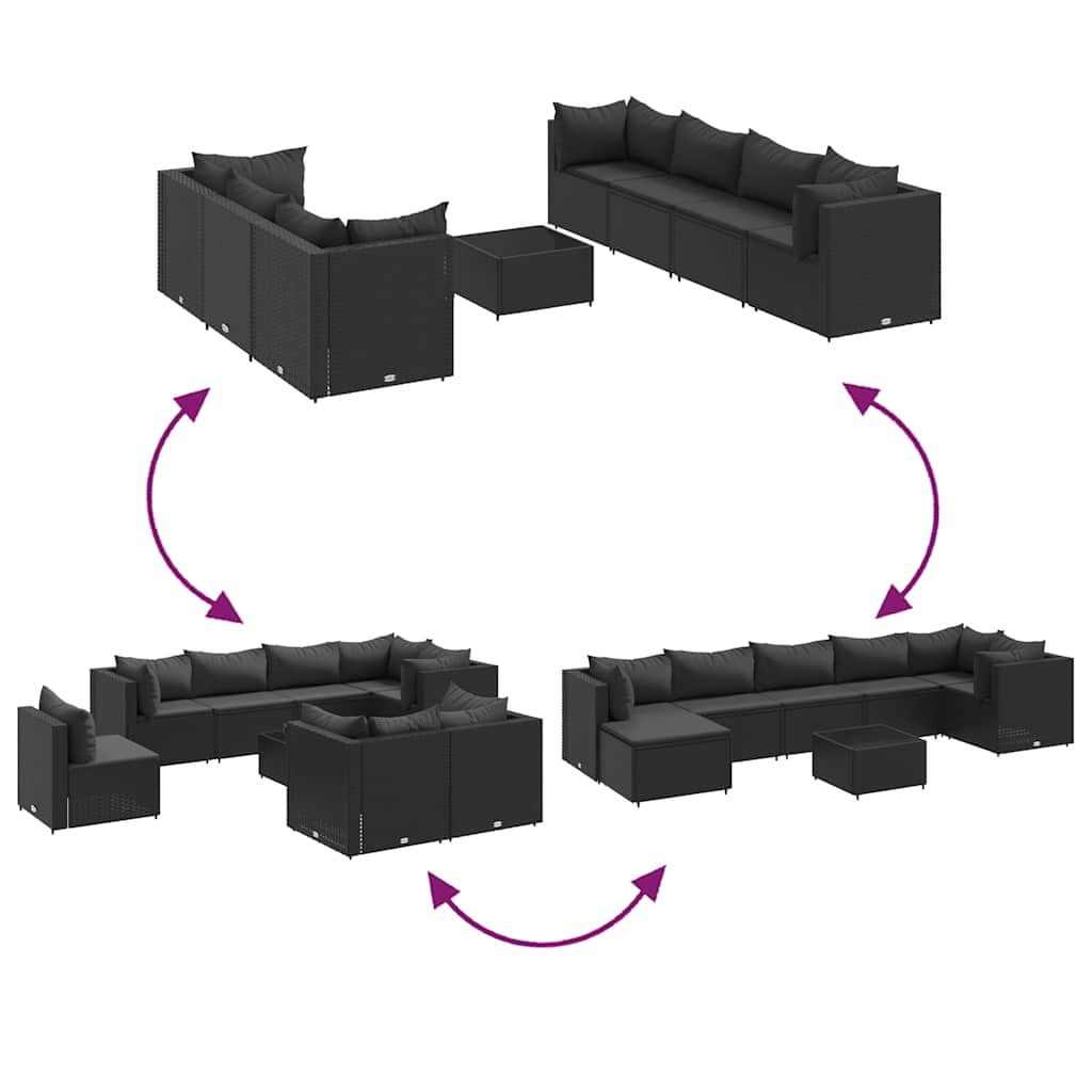 vidaXL Set mobilier de grădină cu perne, 8 piese, negru, poliratan