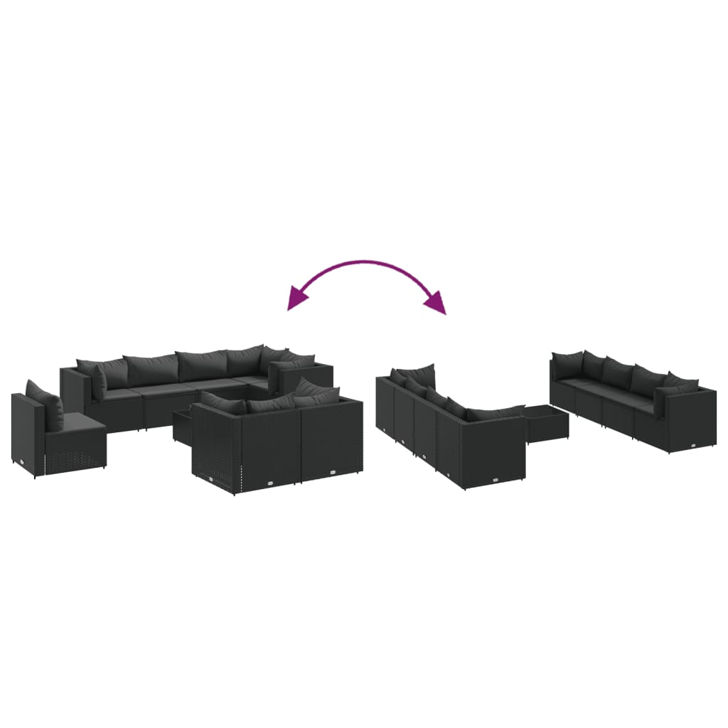 vidaXL Set mobilier de grădină cu perne, 9 piese, negru, poliratan