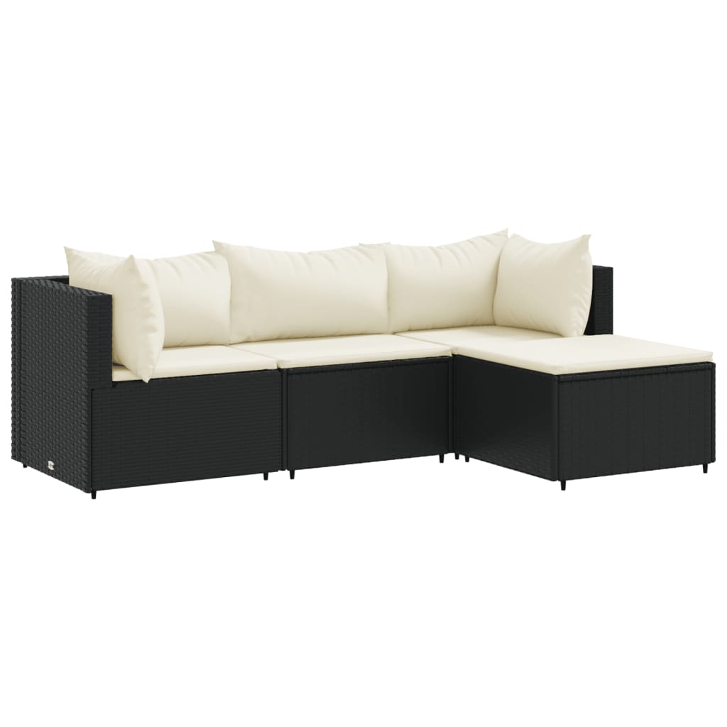 vidaXL Set mobilier relaxare grădină 4 piese cu perne poliratan negru