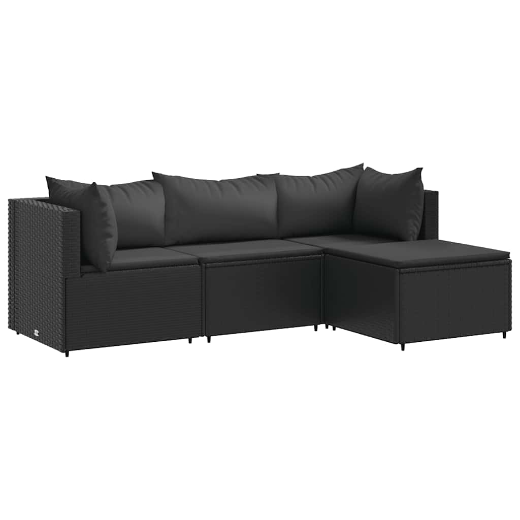 vidaXL Set mobilier relaxare grădină 4 piese cu perne poliratan negru