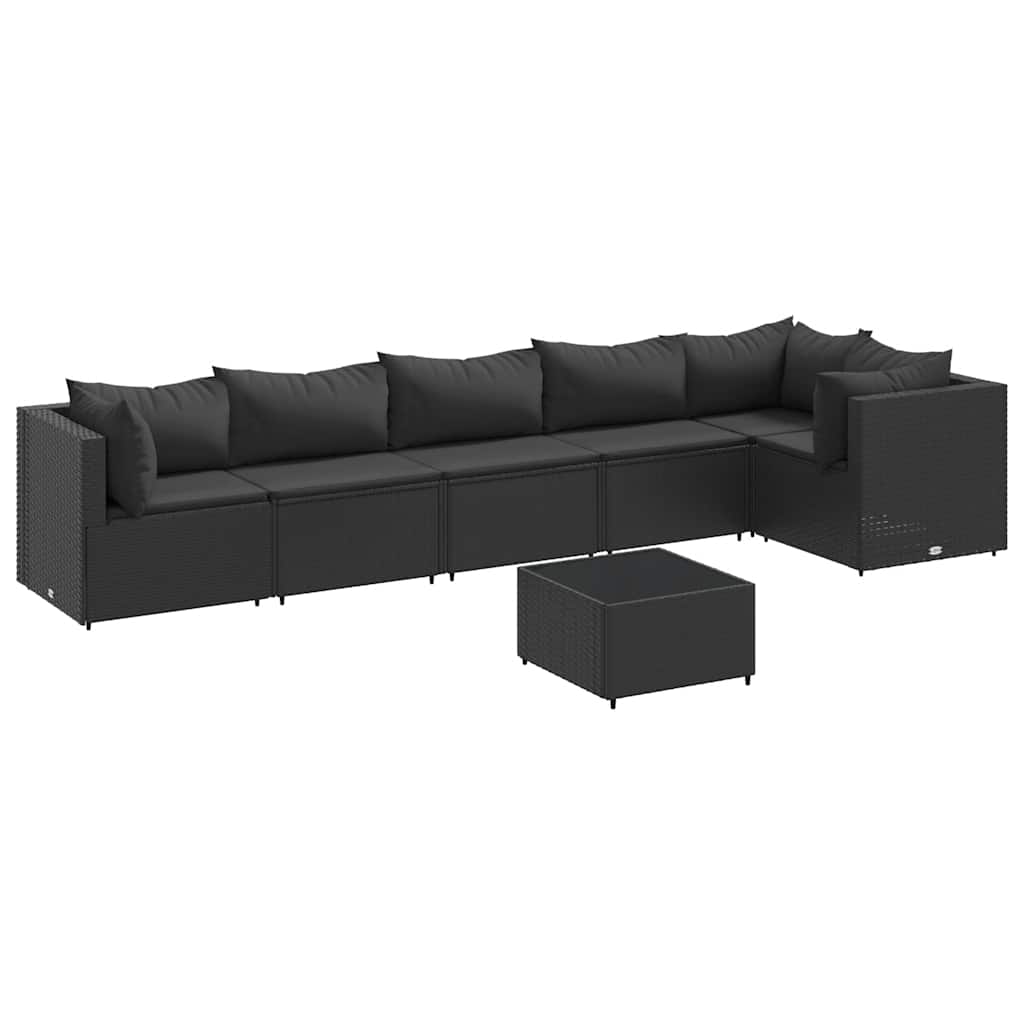 vidaXL Set mobilier de grădină cu perne, 7 piese, negru, poliratan vidaXL Set mobilier de grădină cu perne, 7 piese, negru, poliratan