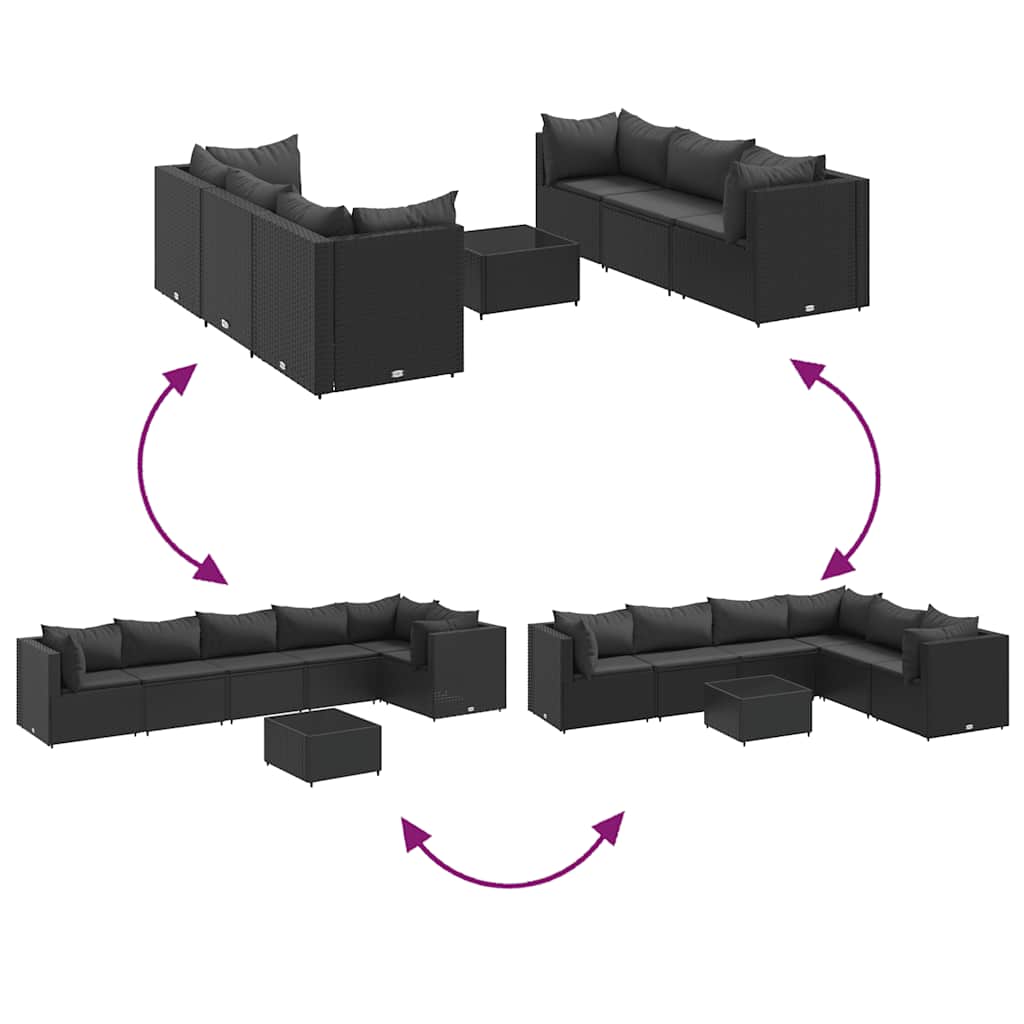 vidaXL Set mobilier de grădină cu perne, 7 piese, negru, poliratan vidaXL Set mobilier de grădină cu perne, 7 piese, negru, poliratan