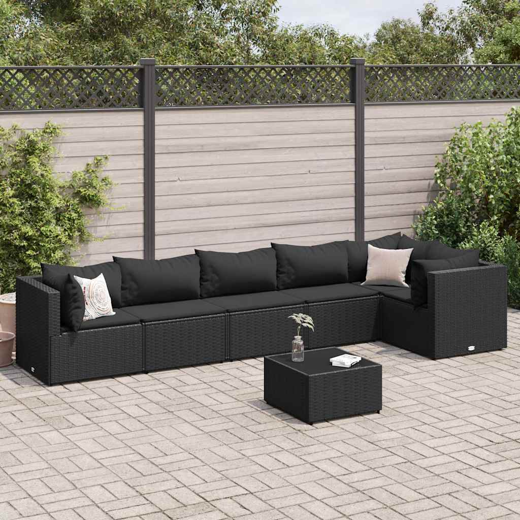 vidaXL Set mobilier de grădină cu perne, 7 piese, negru, poliratan vidaXL Set mobilier de grădină cu perne, 7 piese, negru, poliratan