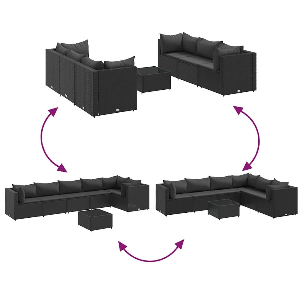vidaXL Set mobilier de grădină cu perne, 7 piese, negru, poliratan vidaXL Set mobilier de grădină cu perne, 7 piese, negru, poliratan