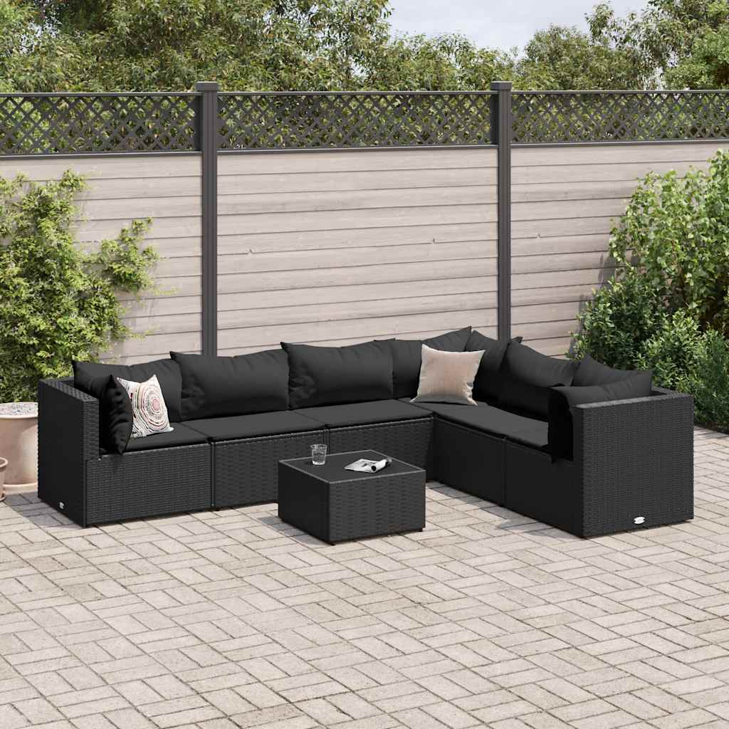 vidaXL Set mobilier de grădină cu perne, 7 piese, negru, poliratan vidaXL Set mobilier de grădină cu perne, 7 piese, negru, poliratan