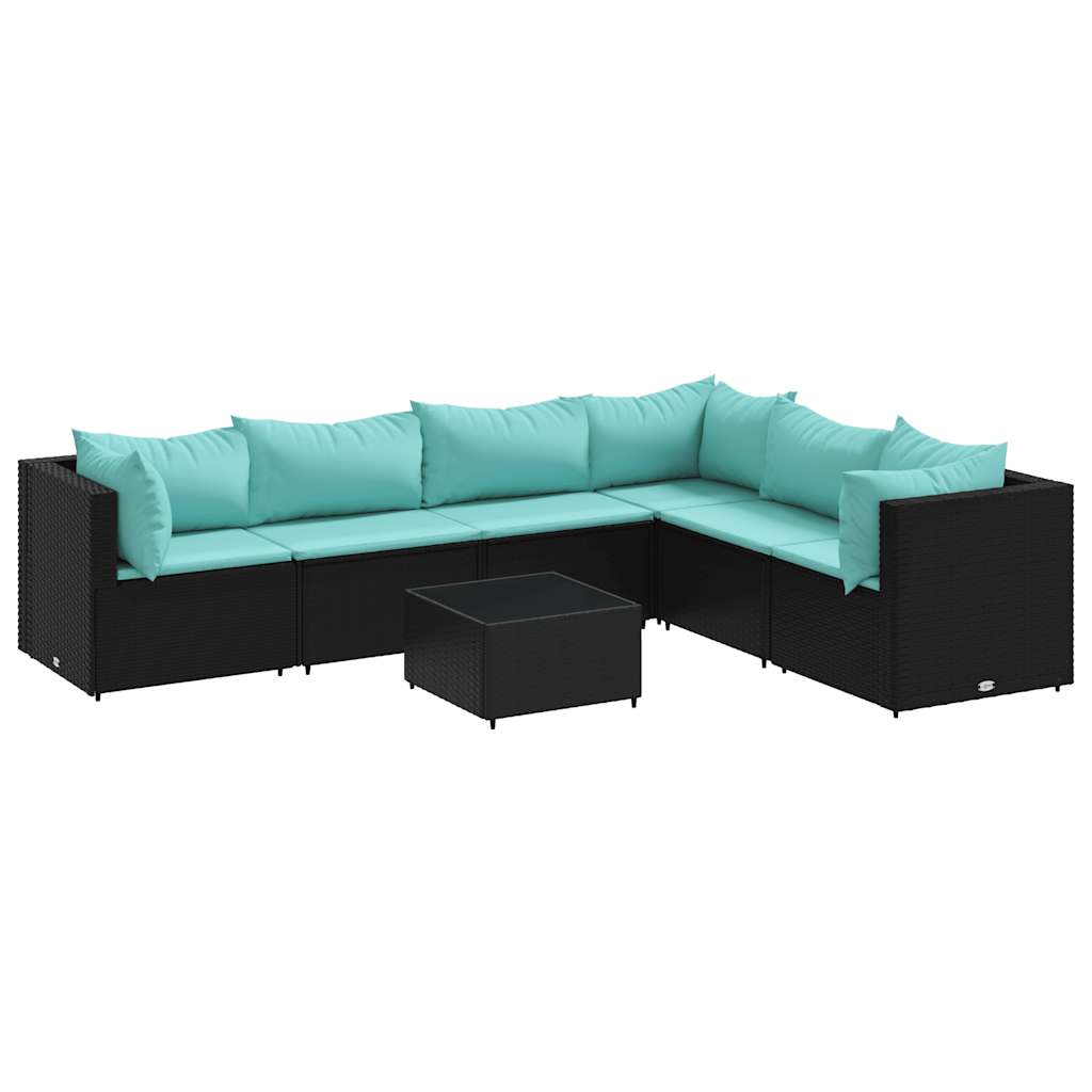 vidaXL Set mobilier de grădină cu perne, 7 piese, negru, poliratan vidaXL Set mobilier de grădină cu perne, 7 piese, negru, poliratan