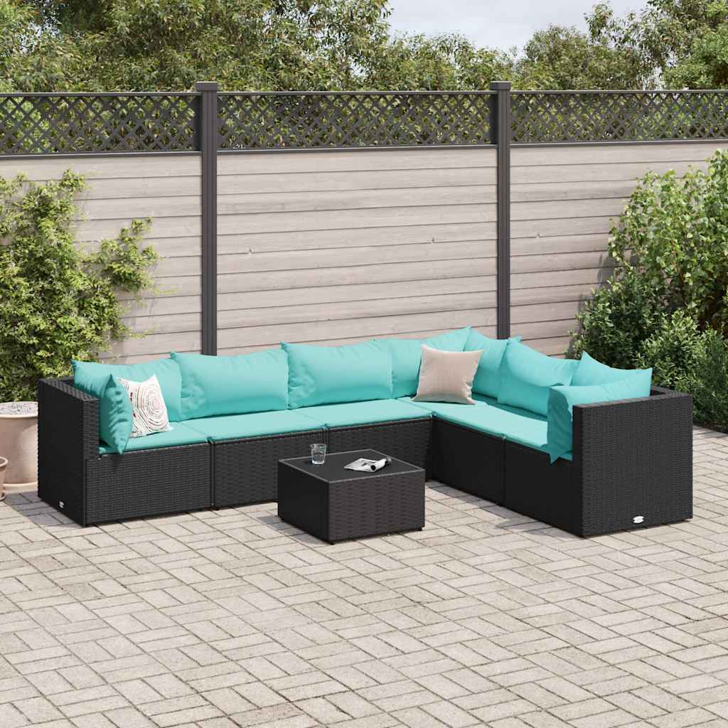 vidaXL Set mobilier de grădină cu perne, 7 piese, negru, poliratan vidaXL Set mobilier de grădină cu perne, 7 piese, negru, poliratan