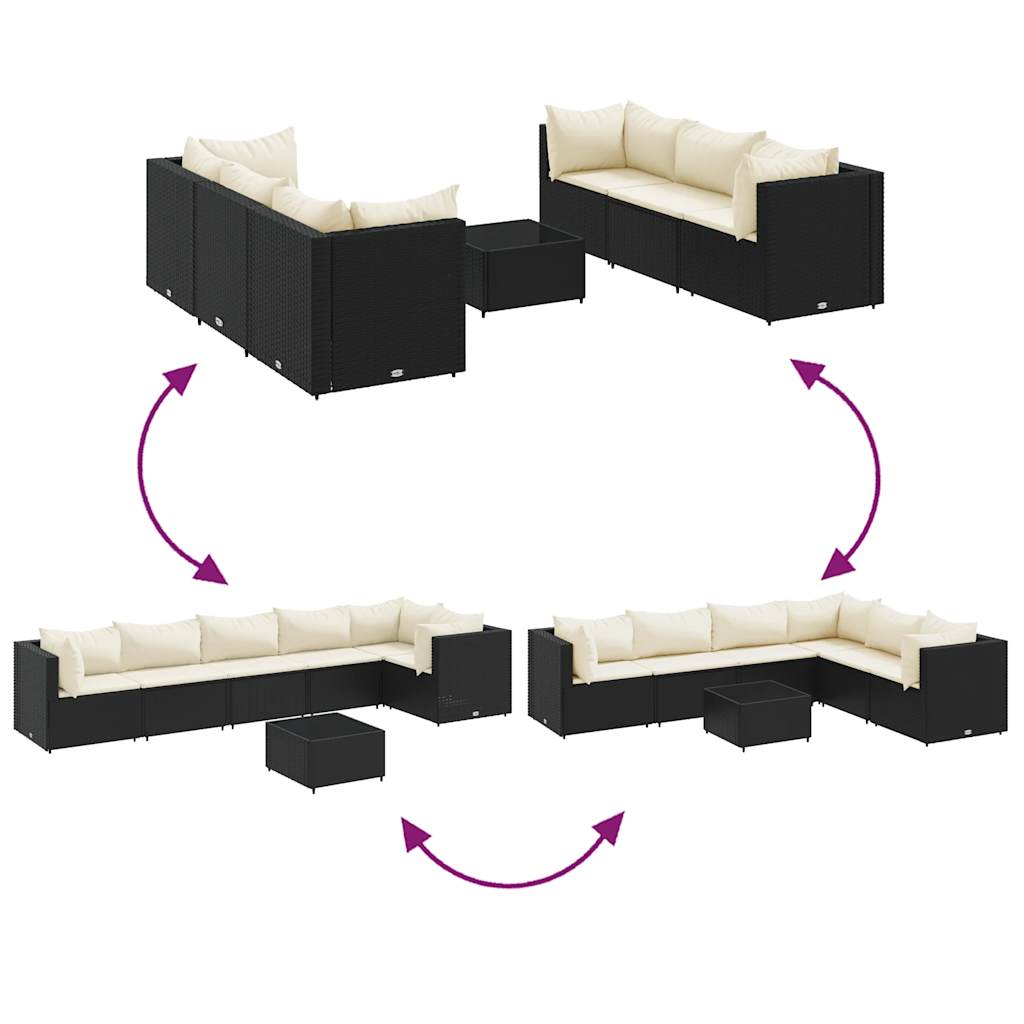vidaXL Set mobilier de grădină cu perne, 7 piese, negru, poliratan vidaXL Set mobilier de grădină cu perne, 7 piese, negru, poliratan