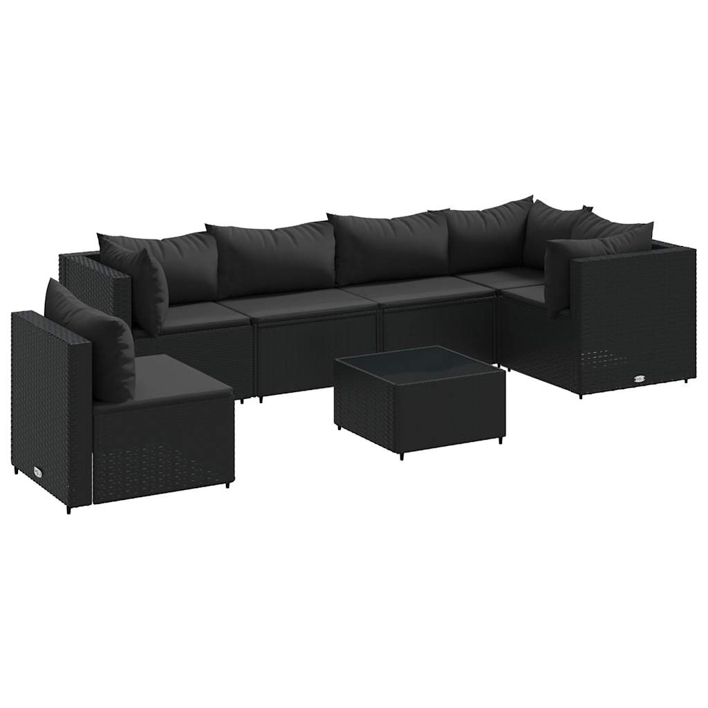 vidaXL Set mobilier de grădină cu perne, 7 piese, negru, poliratan vidaXL Set mobilier de grădină cu perne, 7 piese, negru, poliratan