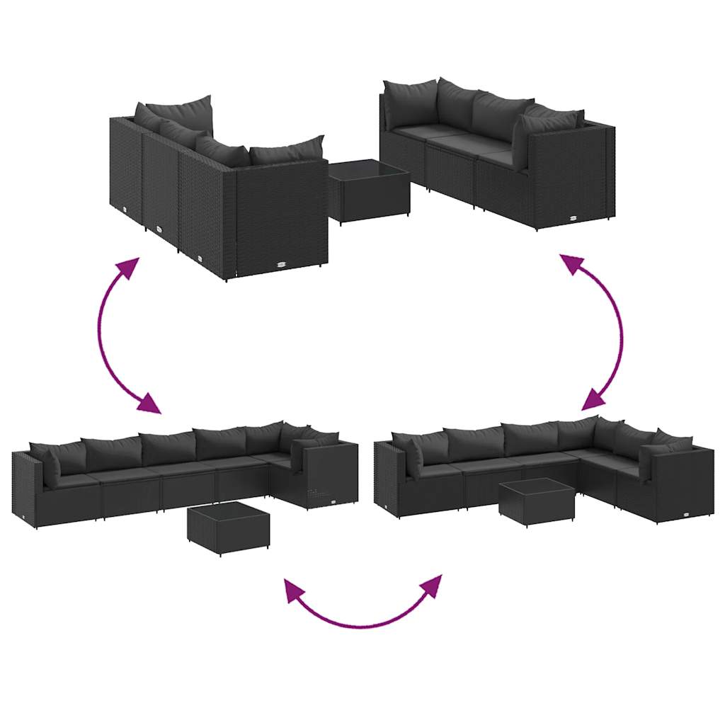 vidaXL Set mobilier de grădină cu perne, 7 piese, negru, poliratan vidaXL Set mobilier de grădină cu perne, 7 piese, negru, poliratan