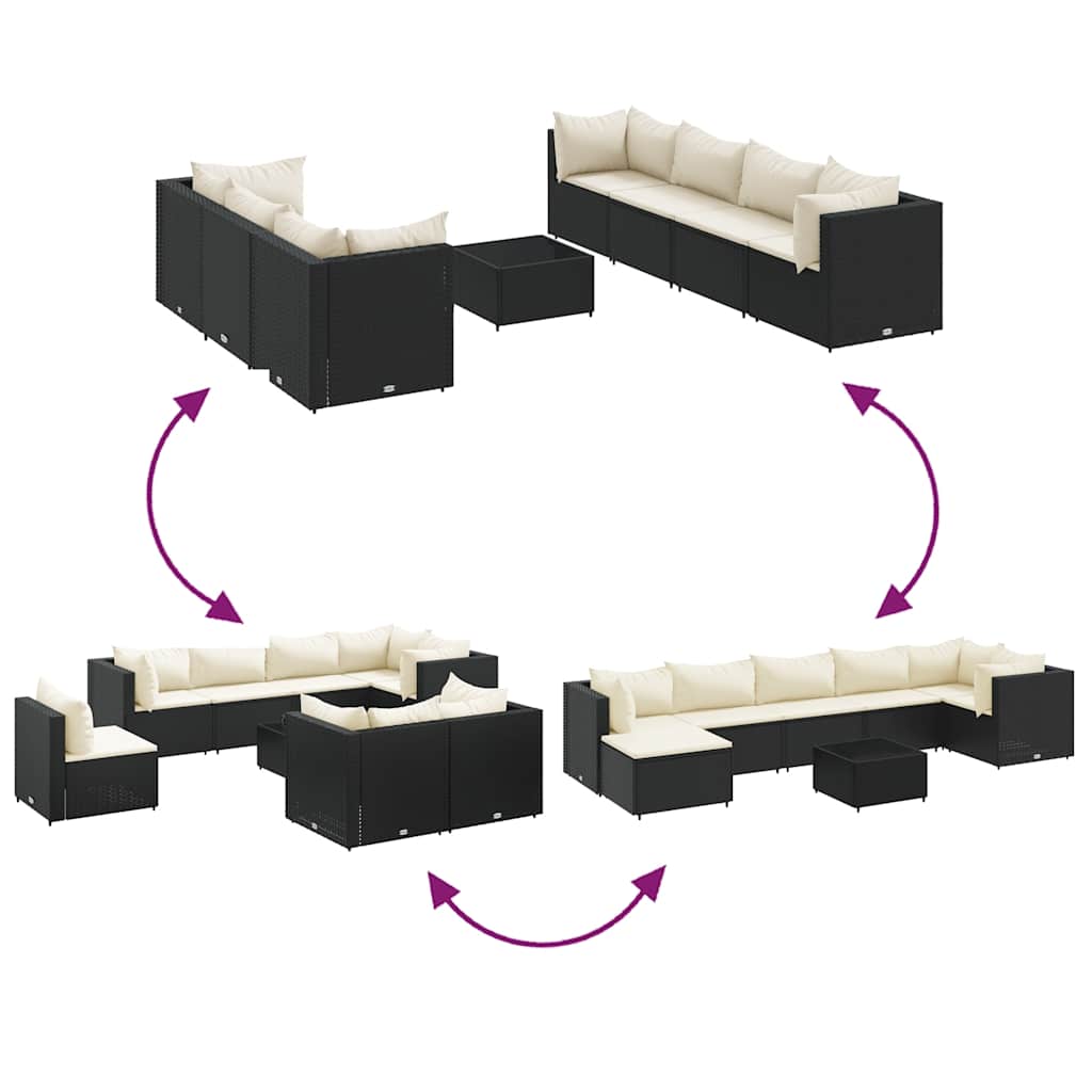 vidaXL Set mobilier de grădină cu perne, 8 piese, negru, poliratan vidaXL Set mobilier de grădină cu perne, 8 piese, negru, poliratan