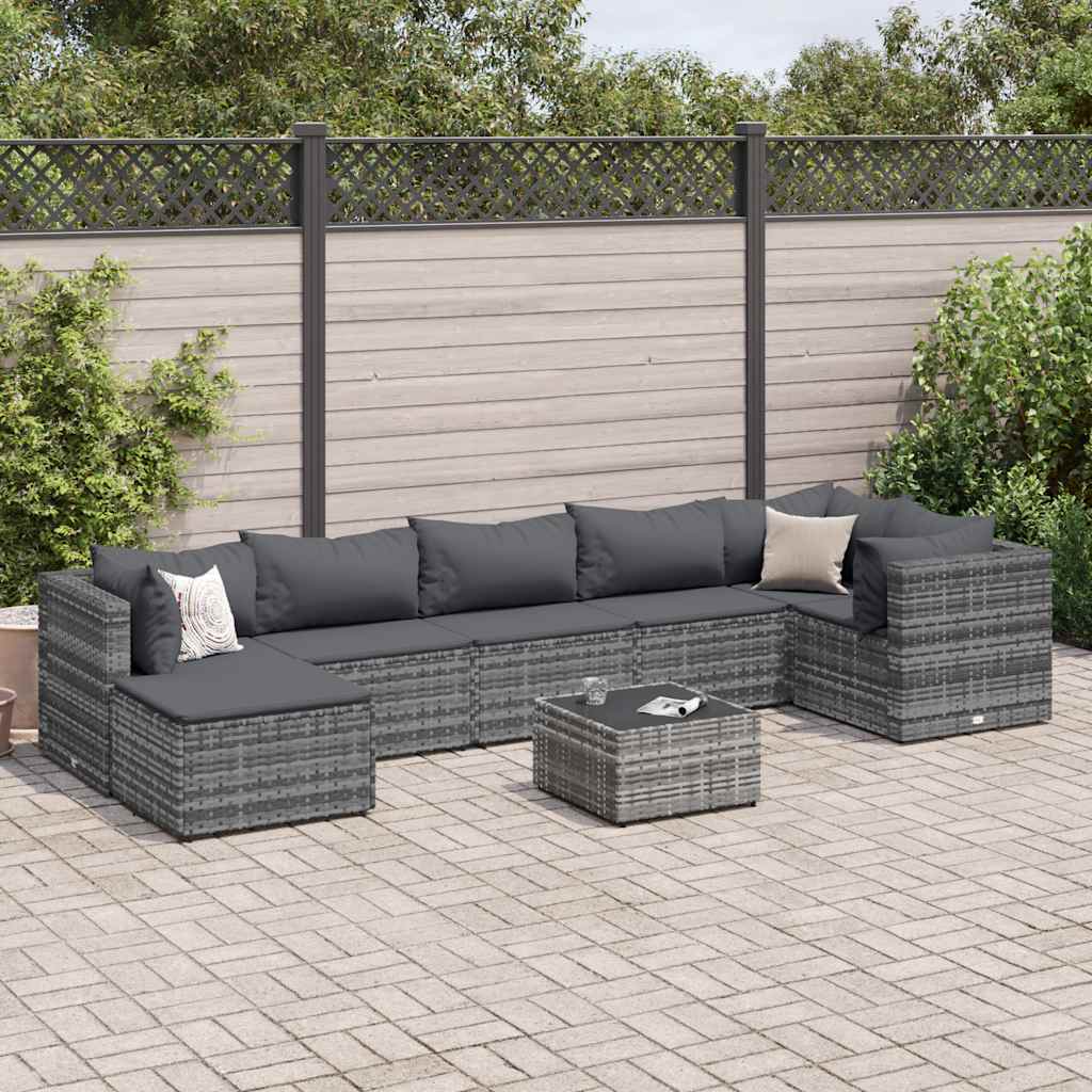 vidaXL Set mobilier de grădină cu perne, 8 piese, gri, poliratan vidaXL Set mobilier de grădină cu perne, 8 piese, gri, poliratan