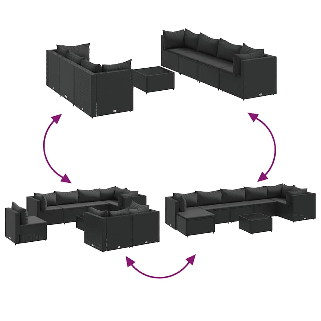 vidaXL Set mobilier de grădină cu perne, 8 piese, negru, poliratan