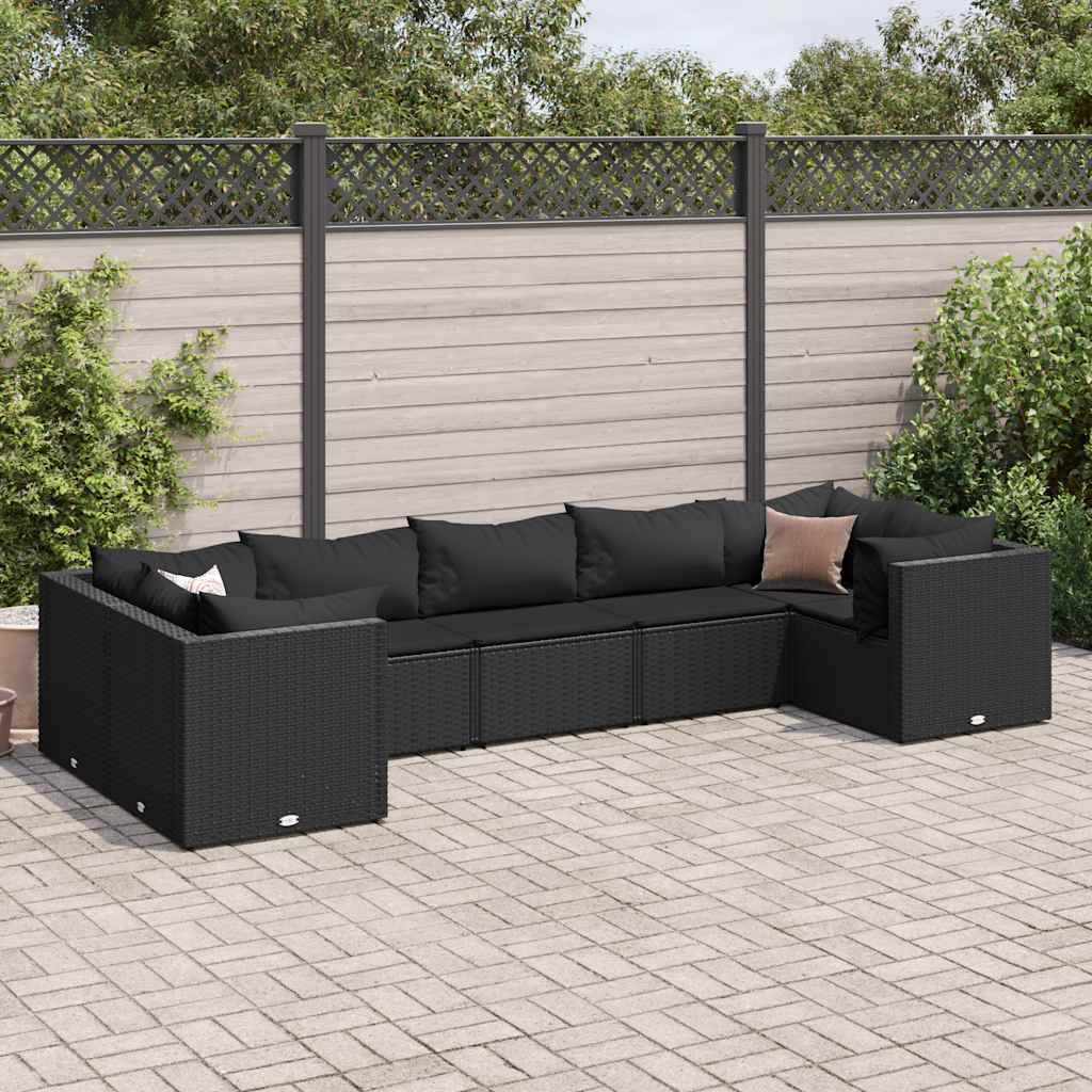 vidaXL Set mobilier de grădină cu perne, 7 piese, negru, poliratan vidaXL Set mobilier de grădină cu perne, 7 piese, negru, poliratan