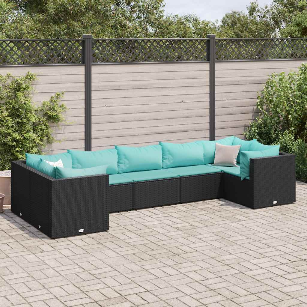 vidaXL Set mobilier de grădină cu perne, 7 piese, negru, poliratan vidaXL Set mobilier de grădină cu perne, 7 piese, negru, poliratan