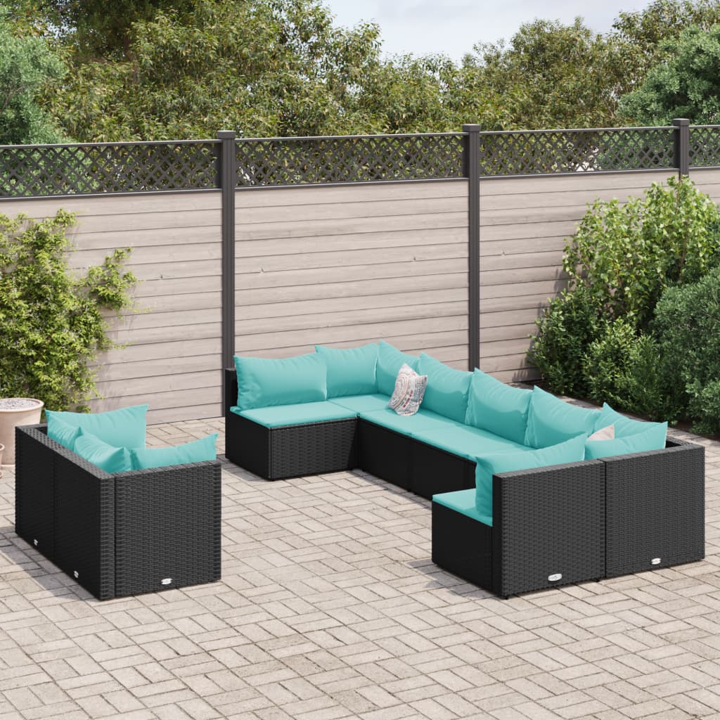 vidaXL Set mobilier de grădină cu perne, 9 piese, negru, poliratan vidaXL Set mobilier de grădină cu perne, 9 piese, negru, poliratan