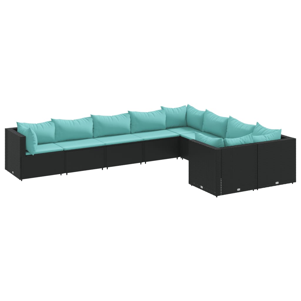 vidaXL Set mobilier de grădină cu perne, 9 piese, negru, poliratan vidaXL Set mobilier de grădină cu perne, 9 piese, negru, poliratan