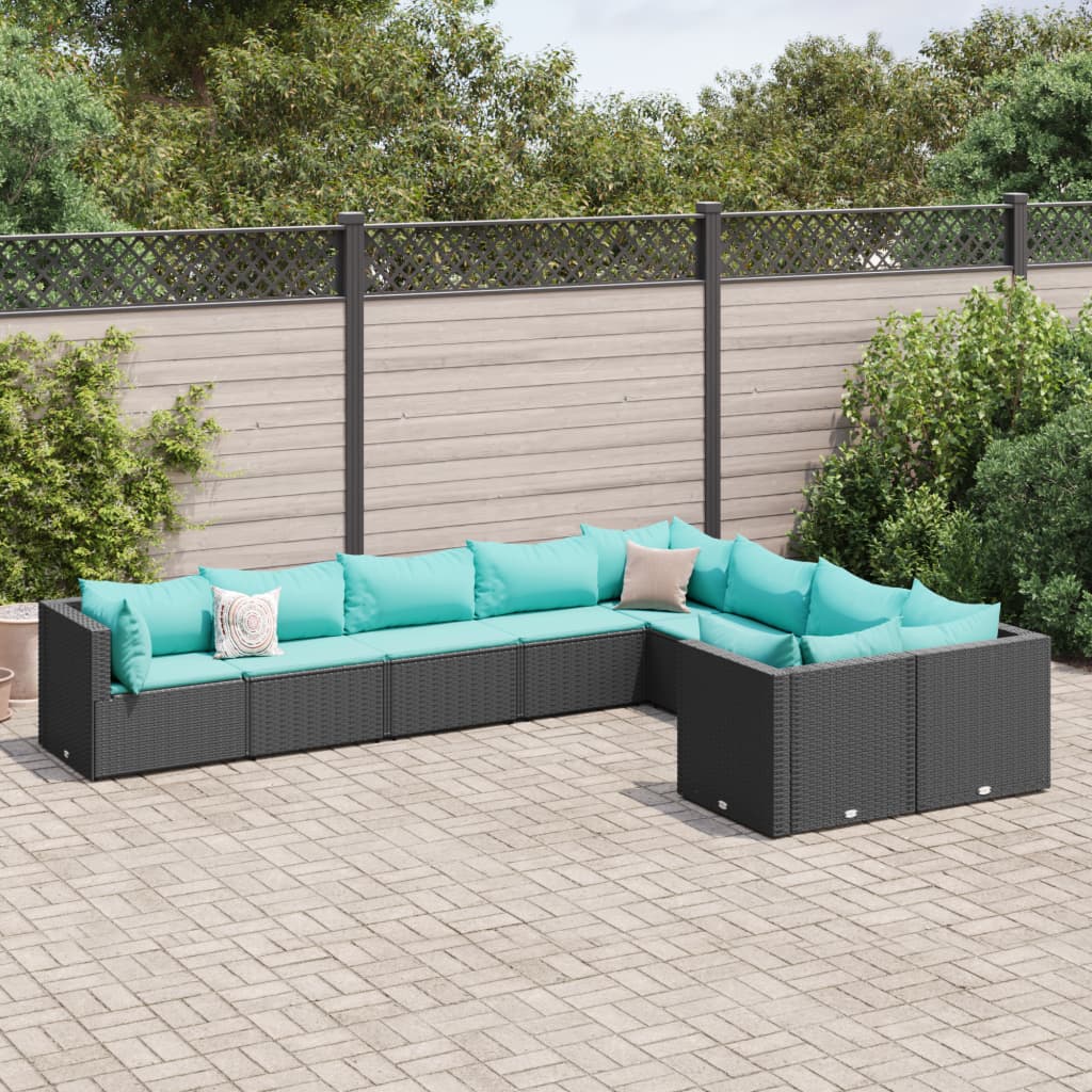 vidaXL Set mobilier de grădină cu perne, 9 piese, negru, poliratan vidaXL Set mobilier de grădină cu perne, 9 piese, negru, poliratan