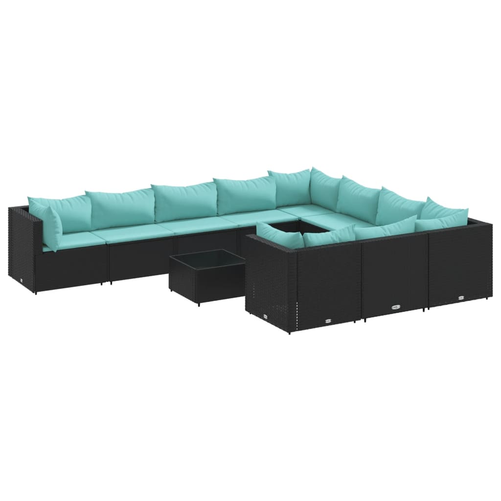 vidaXL Set canapele de grădină cu perne, 11 piese, negru, poliratan vidaXL Set canapele de grădină cu perne, 11 piese, negru, poliratan