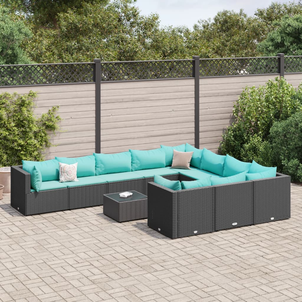 vidaXL Set canapele de grădină cu perne, 11 piese, negru, poliratan vidaXL Set canapele de grădină cu perne, 11 piese, negru, poliratan