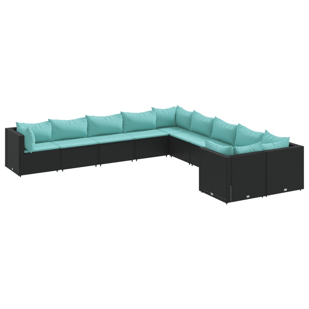 vidaXL Set canapele de grădină cu perne, 10 piese, negru, poliratan