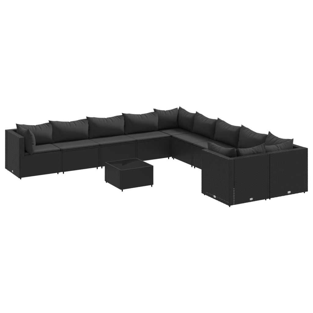 vidaXL Set canapele de grădină cu perne, 11 piese, negru, poliratan