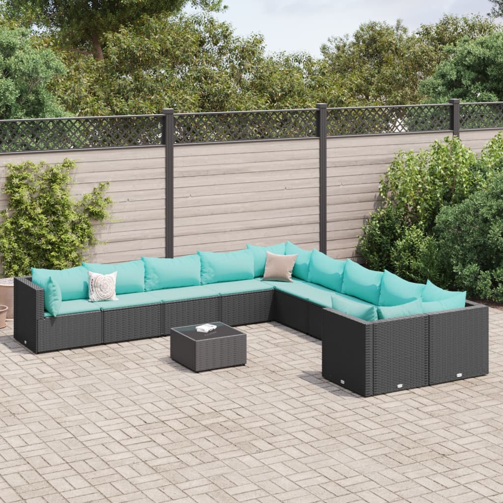 vidaXL Set canapele de grădină cu perne, 11 piese, negru, poliratan vidaXL Set canapele de grădină cu perne, 11 piese, negru, poliratan