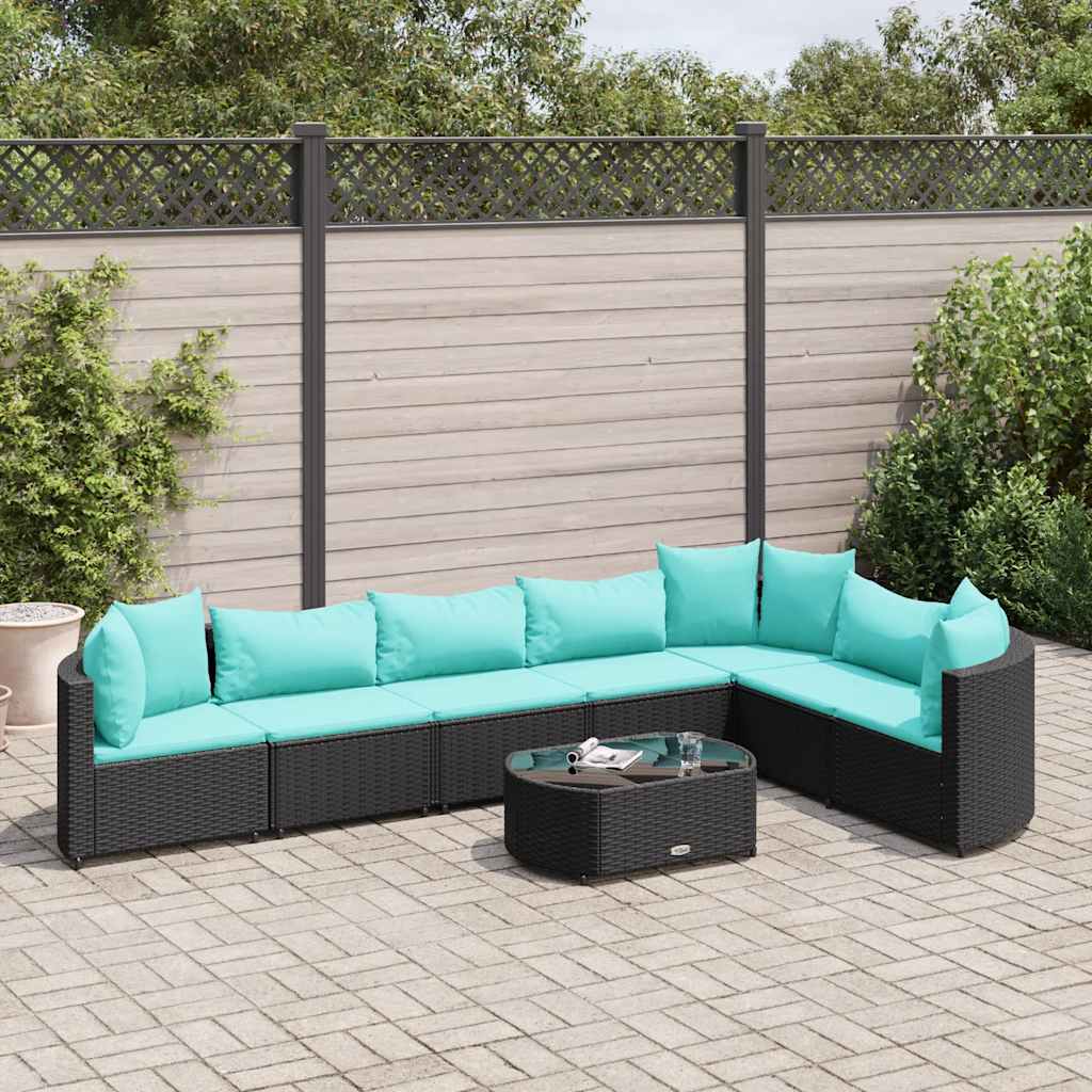 vidaXL Set mobilier de grădină cu perne, 8 piese, negru, poliratan vidaXL Set mobilier de grădină cu perne, 8 piese, negru, poliratan