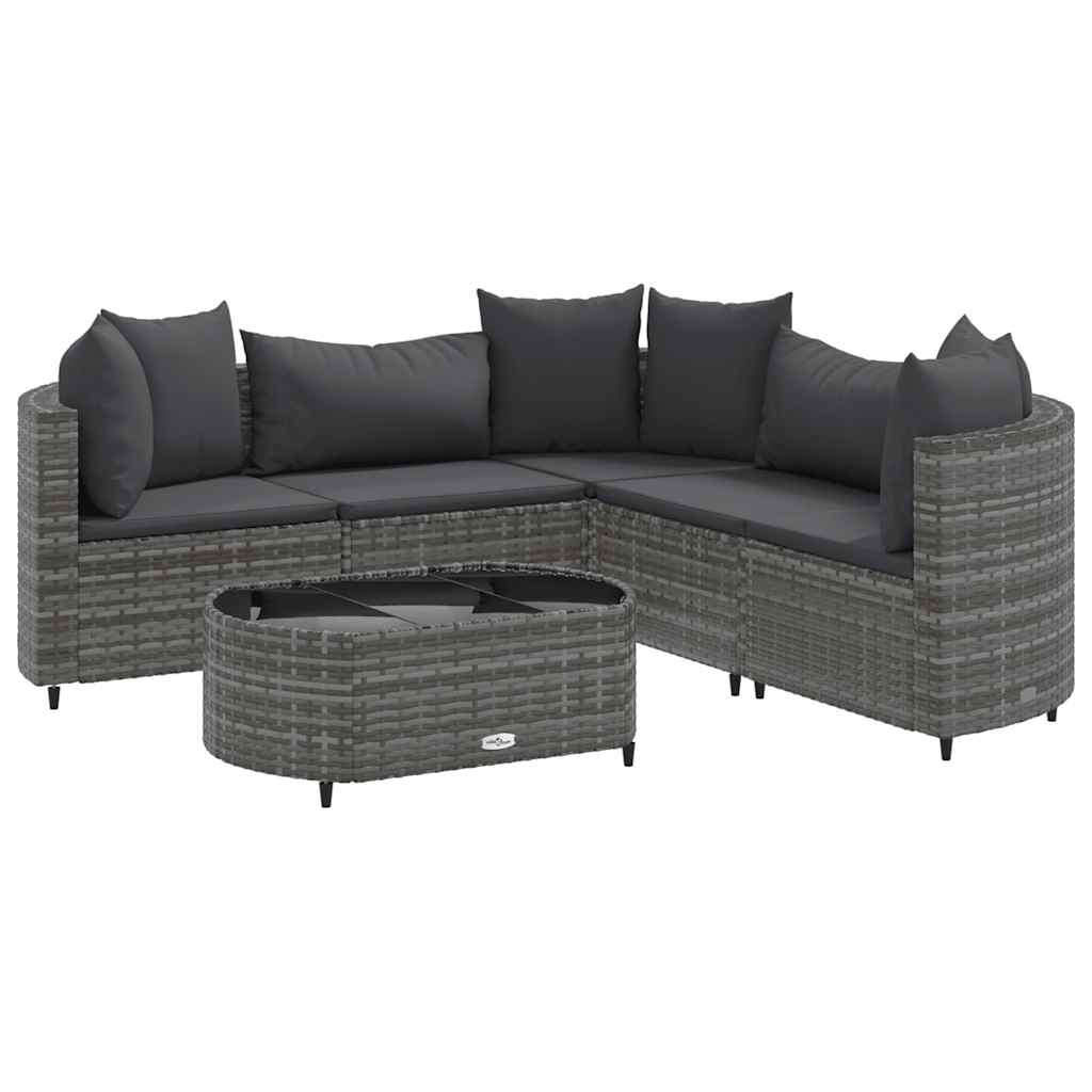 vidaXL Set mobilier grădină cu perne, 6 piese, gri, poliratan