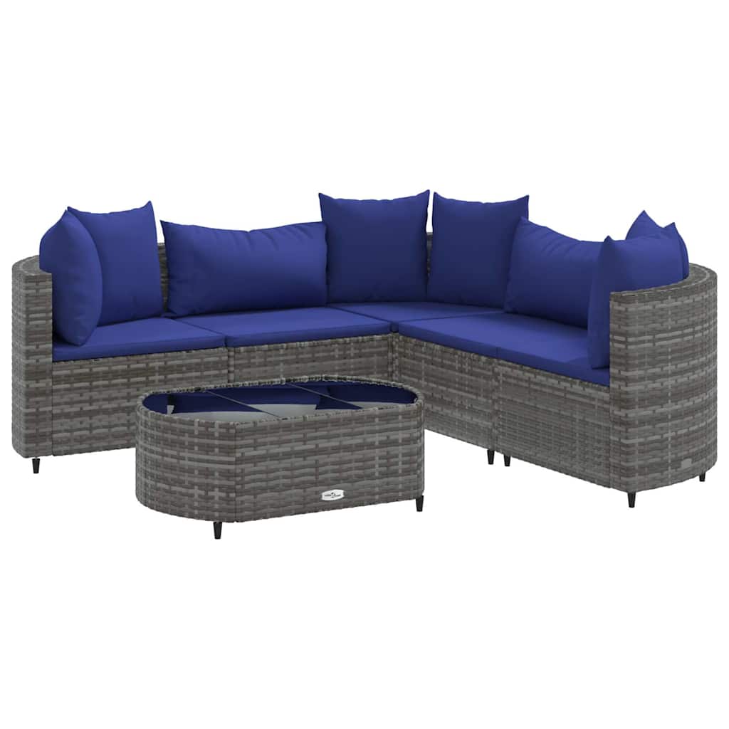 vidaXL Set mobilier grădină cu perne, 6 piese, gri, poliratan vidaXL Set mobilier grădină cu perne, 6 piese, gri, poliratan
