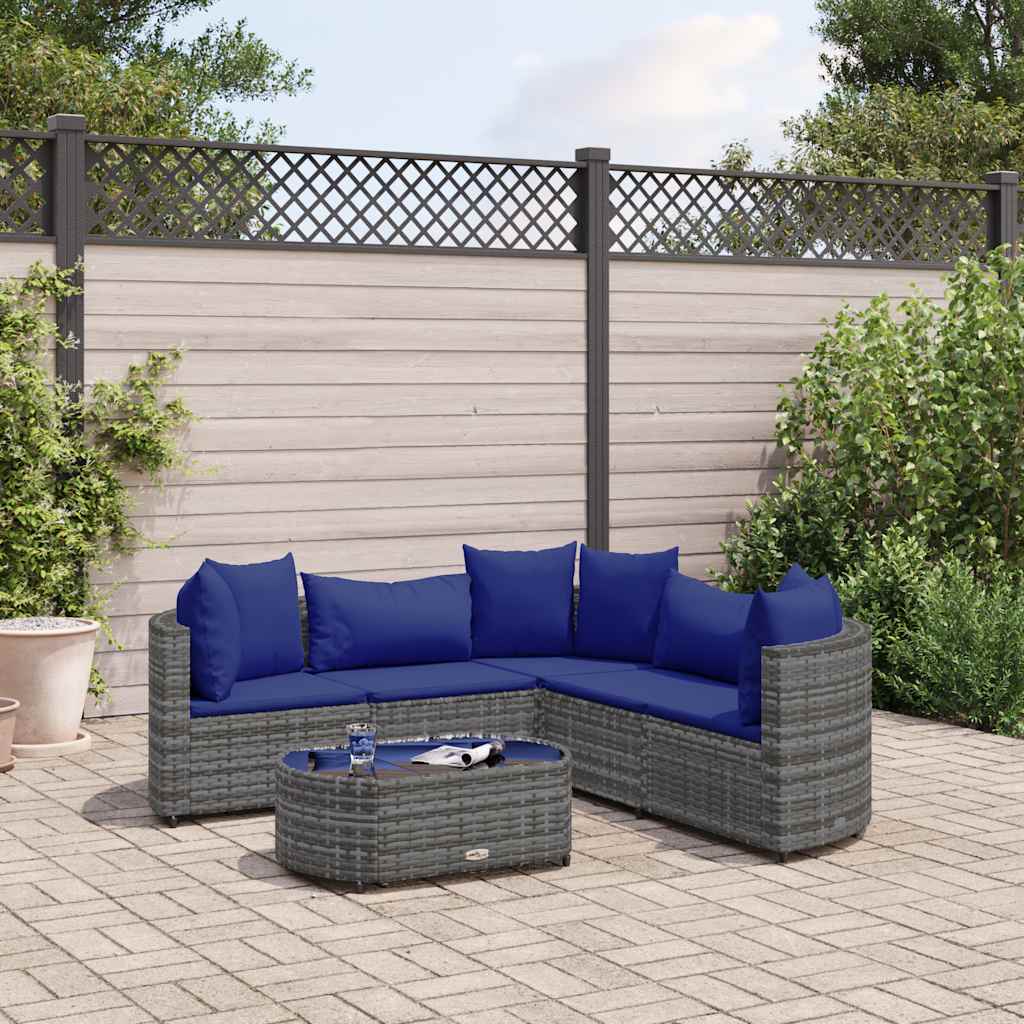 vidaXL Set mobilier grădină cu perne, 6 piese, gri, poliratan vidaXL Set mobilier grădină cu perne, 6 piese, gri, poliratan