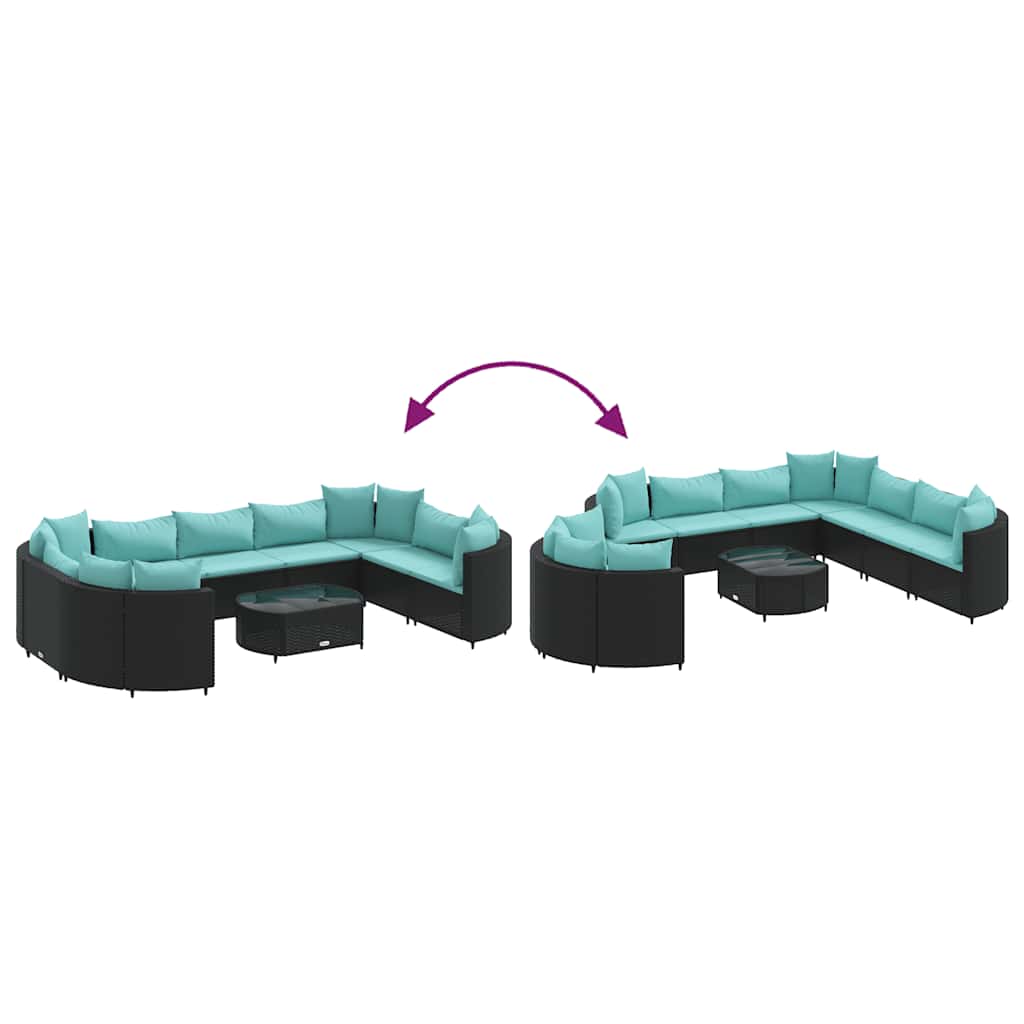 vidaXL Set canapele de grădină cu perne, 10 piese, negru, poliratan