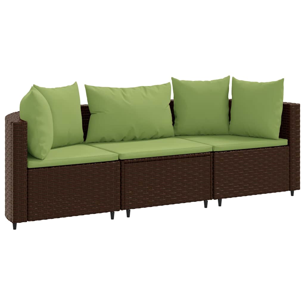 vidaXL Set canapele de grădină cu perne, 3 piese, maro, poliratan vidaXL Set canapele de grădină cu perne, 3 piese, maro, poliratan