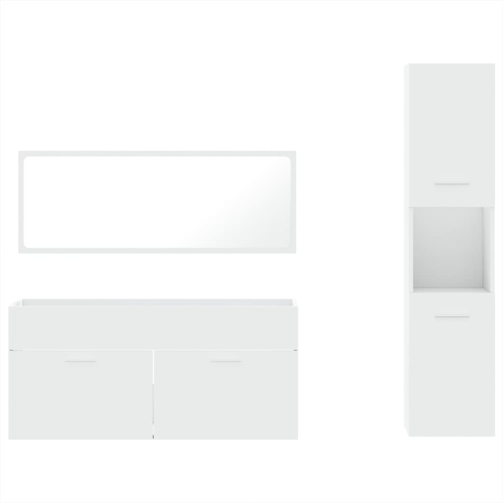 vidaXL Set mobilier de baie, 3 piese, alb, lemn compozit vidaXL Set mobilier de baie, 3 piese, alb, lemn compozit