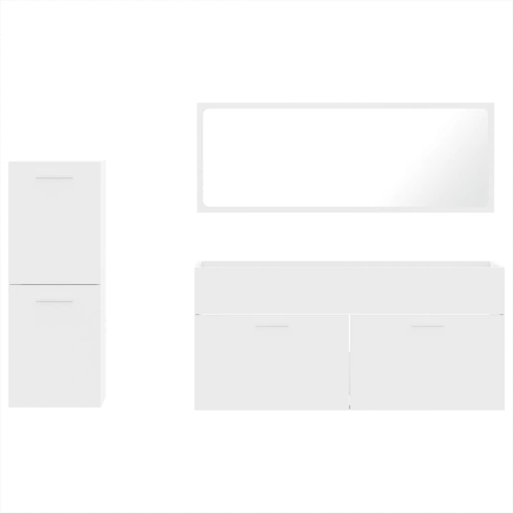 vidaXL Set mobilier de baie, 3 piese, alb, lemn compozit