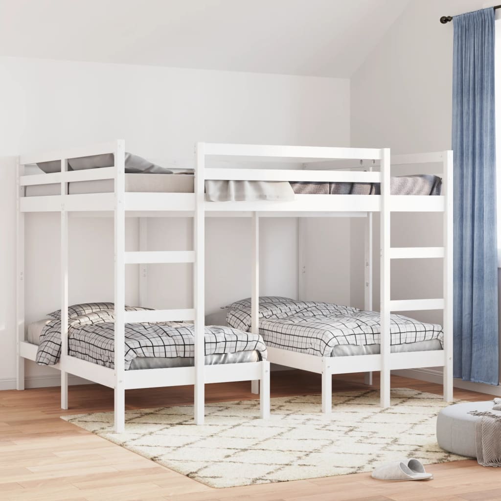 vidaXL Pat supraetajat triplu, alb 160x200/80x160 cm lemn pin