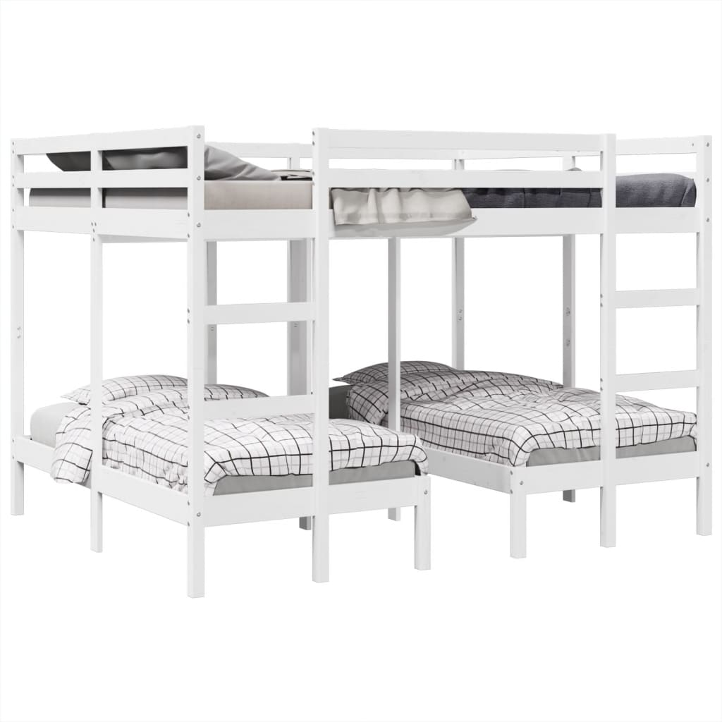 vidaXL Pat supraetajat triplu, alb 160x200/80x160 cm lemn pin