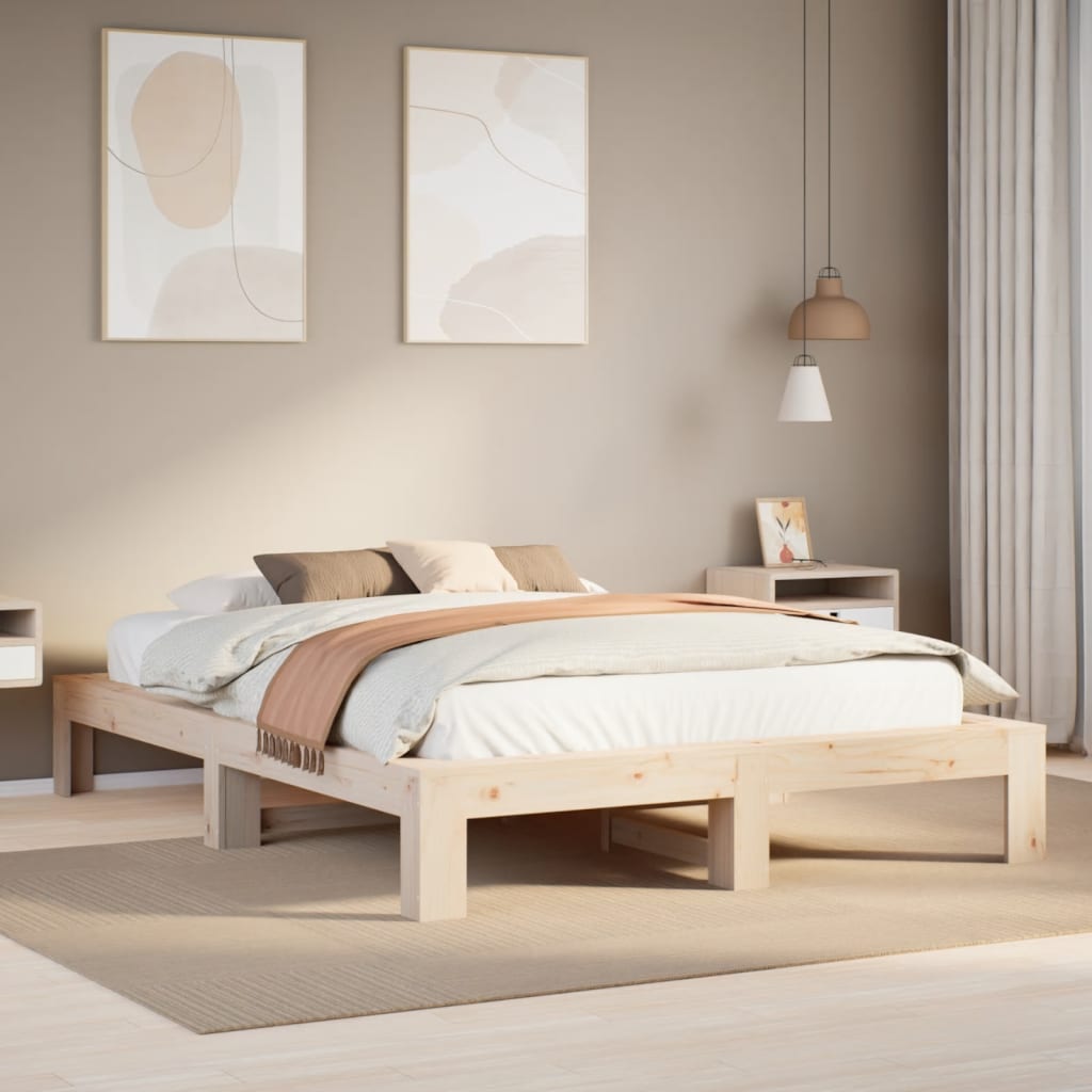 vidaXL Cadru de pat fără saltea, 140x190 cm, lemn masiv de pin vidaXL Cadru de pat fără saltea, 140x190 cm, lemn masiv de pin