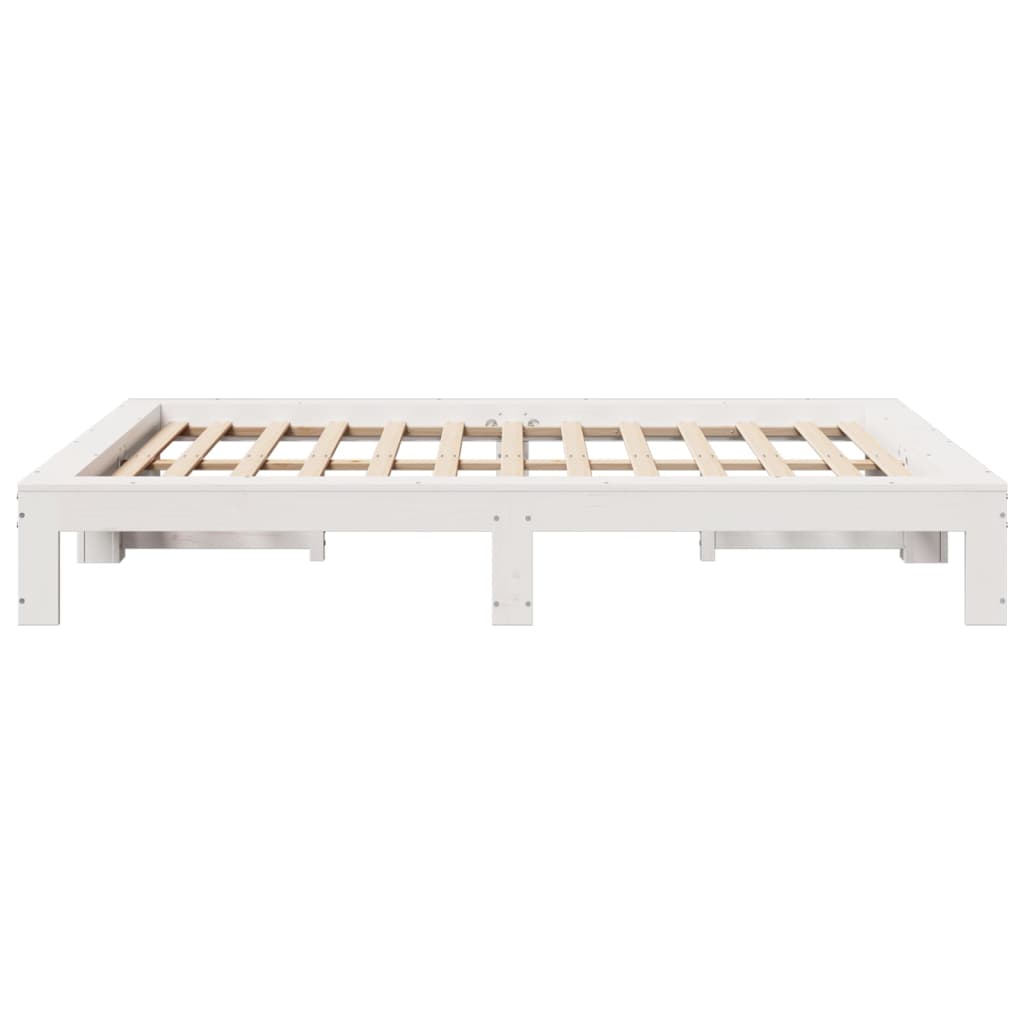 vidaXL Cadru de pat fără saltea, alb, 135x190 cm, lemn masiv de pin