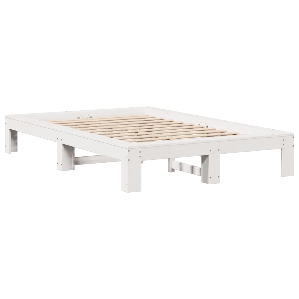vidaXL Cadru de pat fără saltea, alb, 120x190 cm, lemn masiv pin
