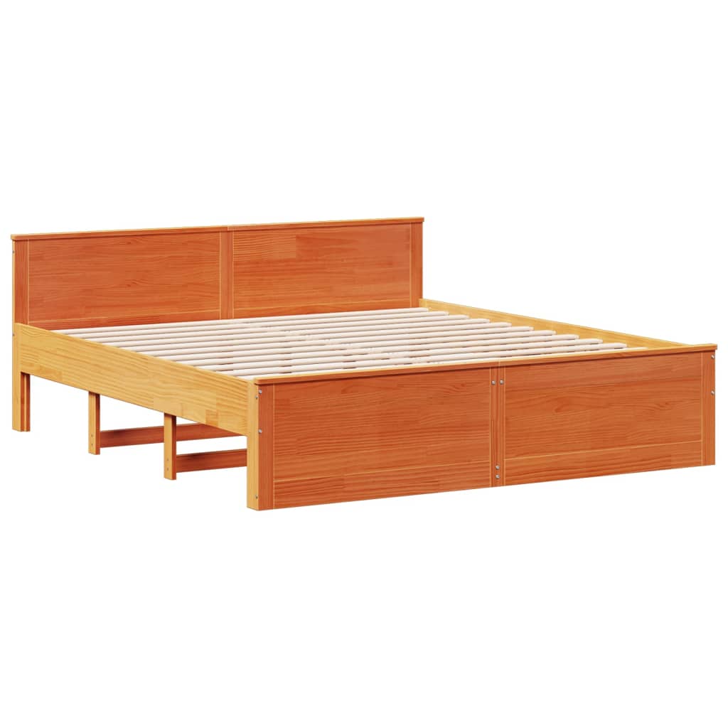 vidaXL Cadru de pat fără saltea/cu tăblie, maro, 200x200 cm, lemn pin vidaXL Cadru de pat fără saltea/cu tăblie, maro, 200x200 cm, lemn pin