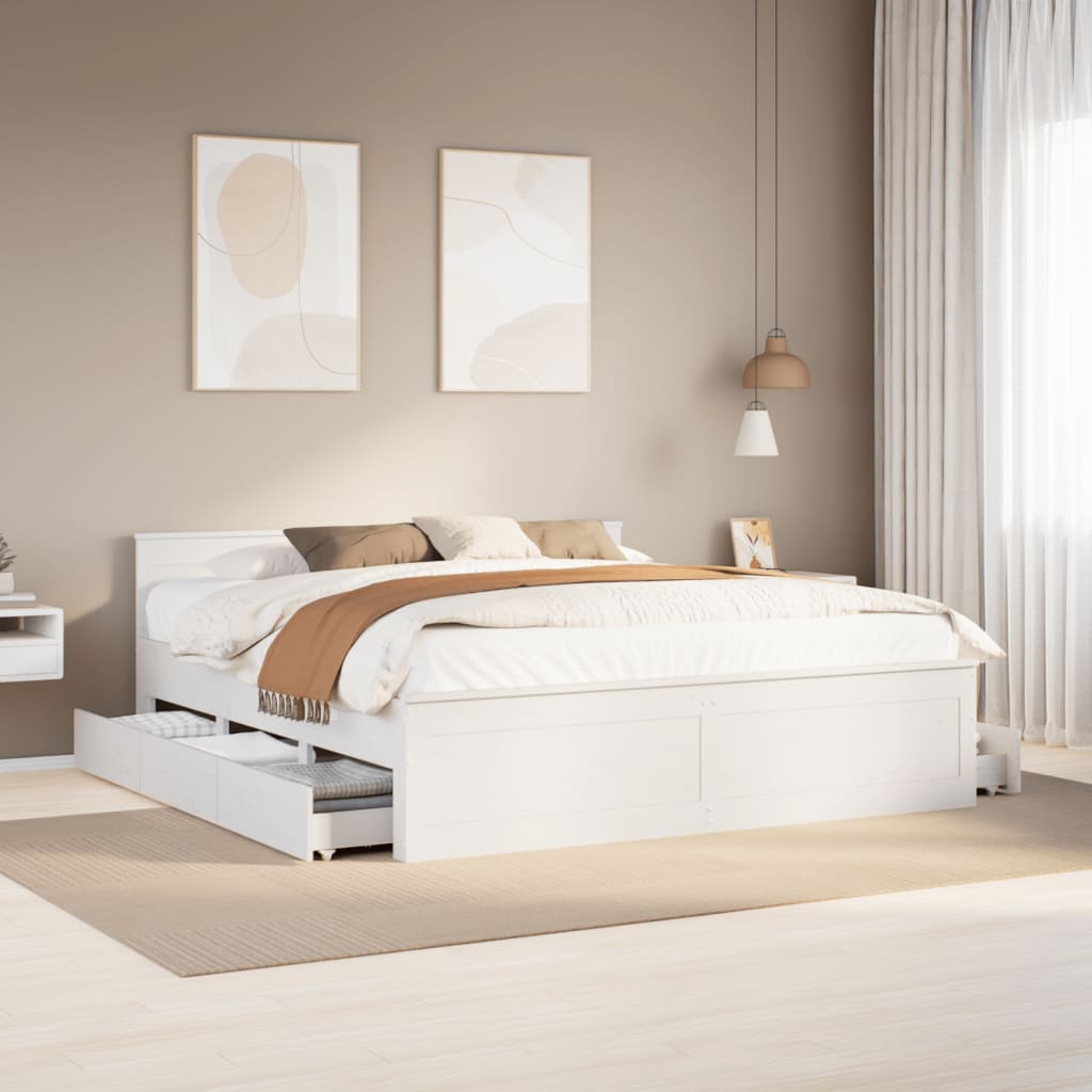 vidaXL Cadru de pat fără saltea/cu tăblie, alb, 180x200 cm, lemn pin vidaXL Cadru de pat fără saltea/cu tăblie, alb, 180x200 cm, lemn pin