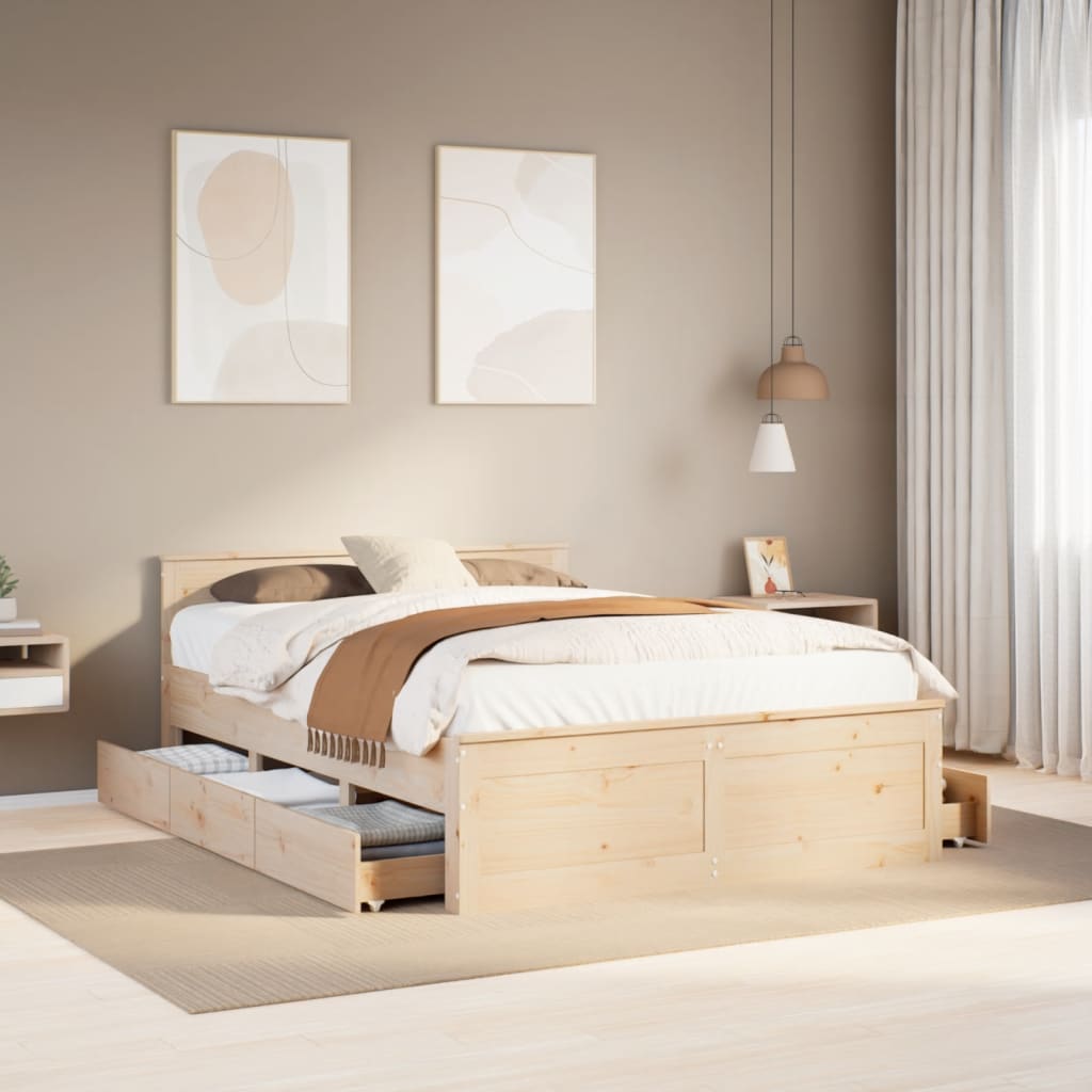 vidaXL Cadru de pat fără saltea/cu tăblie, 140x200 cm, lemn masiv pin vidaXL Cadru de pat fără saltea/cu tăblie, 140x200 cm, lemn masiv pin